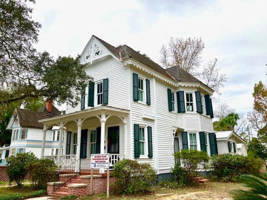 Lovely Victorian -- 4 BR 2 BA Historic home facing the Lakeyard in the DeFuniak Springs Historic District. House recently underwent exterior construction via a State of Florida Historical Grant.  Aluminum siding was removed. All original wood siding upgraded, repaired, & repainted.  All old metal windows removed & replaced with Jeld Wen period correct wooden ones.  Historic shutters replaced.  Foundation upgraded & repaired. New fascia boards & trim. Inside, the original  woodwork & staircase remains with many original light fixtures, doors, & hardware. Both bathrooms upgraded recently.  Kitchen is a little dated, but fully functional with smooth top stove/oven, built in microwave, dishwasher, & stainless steel fridge. House is in great shape overall, but due to age is being sold As Is.