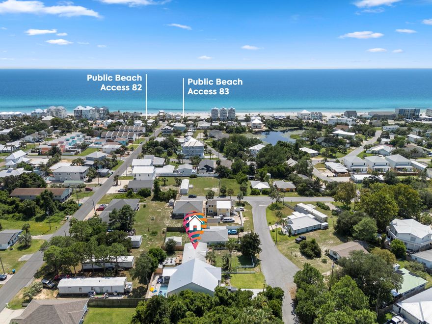 Step into a beautifully renovated coastal retreat just 3 minutes from public beach access and moments from the best dining, entertainment, and Pier Park. This bright, spacious home features elevated ceilings, wood beam accents, and new LVP flooring throughout. Enjoy a brand-new front deck, updated bathroom vanities, and two sliding glass doors that open to an entertainer's dream backyard--complete with an 8-ft privacy fence, large back deck, fire pit, and outdoor shower. Inside, three generous bedrooms offer oversized windows and abundant natural light. Outside, a convenient storage shed provides extra space for tools and gear. Fully updated and perfectly positioned for beach living or short-term rental income, this home delivers comfort, style, and unbeatable convenience. Move-in ready.