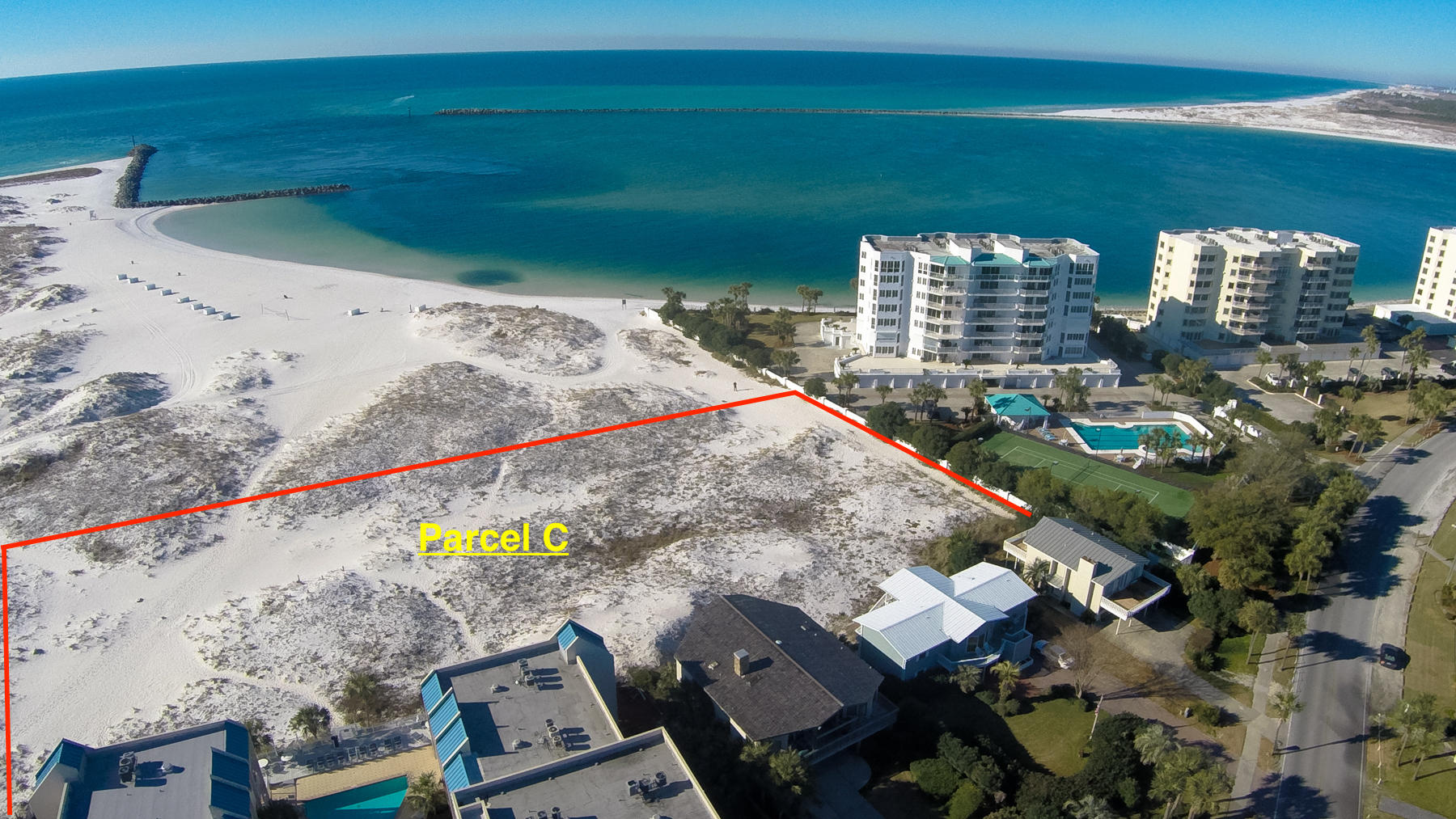 Unparalleled views of Gulf of Mexico and East Pass leading into the Destin Harbor. Subject property is zoned High Density Residential.