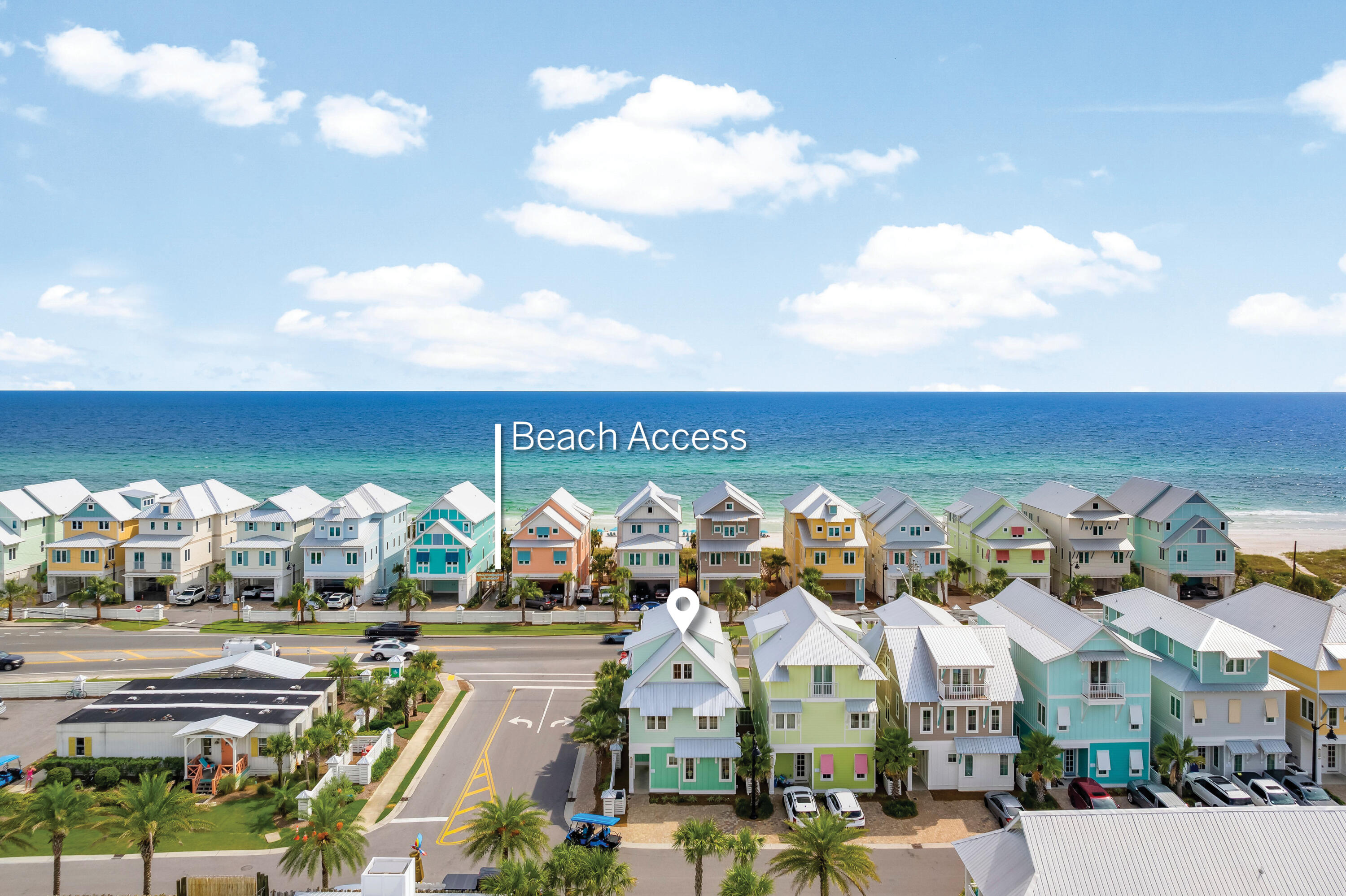 This stunning almost-new home enjoys a prime coastal location in the acclaimed community of Margaritaville Beach Cottage Resort, Panama City Beach's newest luxury resort. Located just yards from gated beach access and the community pool complex, this beautiful beach cottage has magnificent gulf views from the second and third floor balconies. Built in 2023, this fully furnished Key-West-style home has a cocktail-inspired color palette with an open concept layout that's ideal for relaxing and entertaining. It showcases a host of attractive design features, including stylish shiplap walls and a first-floor guest suite. The fully fenced backyard creates a private oasis with low-maintenance turf and a covered porch with a private hot tub for lazing away the days in total relaxation. Indoors, practical wood vinyl laminate flooring complements the white kitchen cabinetry with dark blue tile accents as a backsplash. Four tall chairs are lined up around the breakfast bar with extra seating in the dining area. The open sitting room is a social space complete with a wet bar and a beverage refrigerator. Three floors of accommodations offer multiple porches and balconies for hanging out in the sun. Just add friends, cool drinks and a good book.
Five generously sized bedrooms all have lots of light and storage, while four luxury bathrooms and a half bath have a sleek contemporary finish. The top floor includes a game room and a bunk room that's sure to be a big hit with young guests. An exterior spiral staircase provides easy access from the bedrooms to ground level for those eager to get out for a morning stroll before breakfast. Offered turnkey, this gorgeous beach cottage is rental-ready for owners or investors looking to welcome their first guests.
This incredible beach house has two dedicated parking spots and direct access to the resort's zero-entry Oasis pool and a heated infinity pool for year-round fun. By day, the water slides and 425-foot lazy river offer cool activities for all ages right next to The Salty Rim Bar and Grill. After dark, the resort buzzes with dining options and nightlife, including movie nights and live entertainment seven nights a week. Just minutes from Pier Park shopping and dining, this home is superbly located for exploring everywhere on foot. Close to golf, entertainment and family attractions, it is also conveniently close to Northwest Florida Beaches International Airport (ECP) for weekend getaways.
