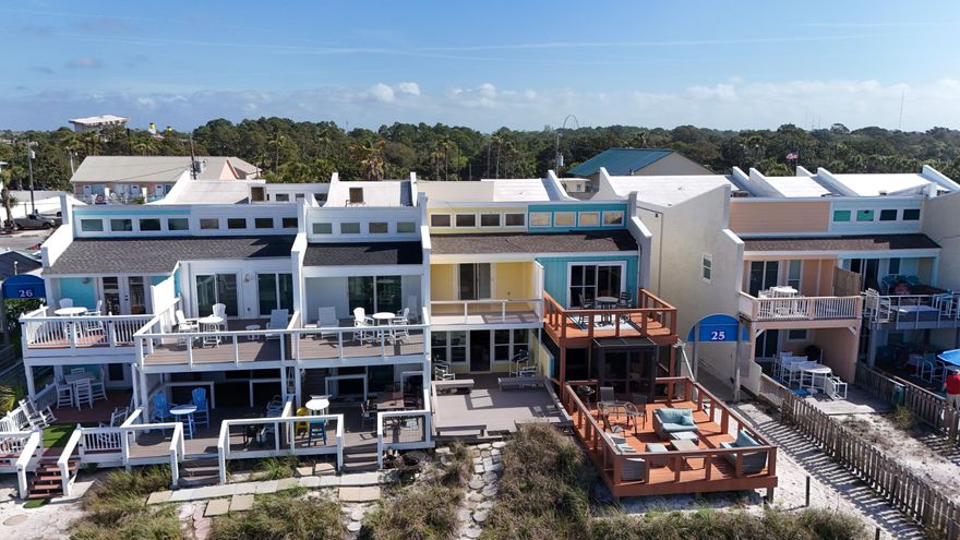 Beachfront townhouse on the Gulf. This 3 bedroom townhouse has NO HOA. There is a garage still in place that most of the other townhouses have turned into an additional bedroom. Unit has been a second home since 1987 and never been rented. Short term rentals are allowed and there are no restrictions. The back deck provides the perfect spot to set up for beach days and sunsets. Beach blvd is one block off Thomas and has far less traffic.