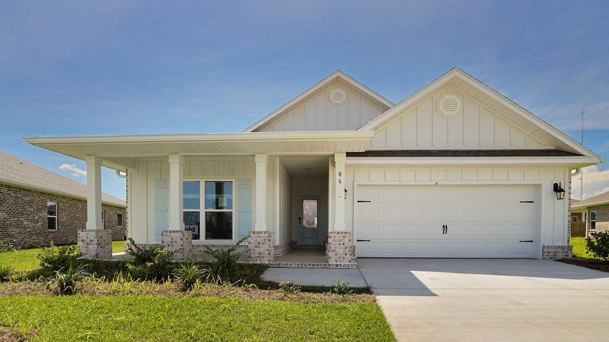 Welcome to 86 Grass Owl Loop, a new home at Owl's Head Farms in Freeport, Florida. This home has a large covered front porch and features four bedrooms and two bathrooms. As you enter this home, you will find a hall leading to a light-filled, open-concept living area with 9' ceilings. The kitchen is equipped with brand name stainless steel appliances and has been finished with elegant quartz countertops and beautiful white cabinetry with tile backsplash. The center island has an undermount single basin sink and a dedicated water filter faucet and dishwasher as well as space for bar seating. Adjacent to the kitchen is the dining area while the living room's wide layout invites comfort and relaxation.  Matte black finish hardware on doors and faucets in kitchen and bathrooms. The primary bedroom offers a serene escape with a luxurious bathroom featuring a double vanity, a walk-in shower, and two generously sized walk-in closets. Three additional bedrooms and a full bathroom are in a separate wing, ensuring privacy for family or guests. EVP flooring is Plank flooring throughout the home offering a seamless transition between rooms. The laundry room is located off the hall leading to the fourth bedroom and has space for a full-size washer and dryer.

The exterior of this home includes an oversized covered patio and two car garage with remote entry. All DR Horton homes have Smart technology including 5 DEAKO?? Smart Switches, Kwikset keyless entry and a programmable thermostat that can be controlled though an app on your phone. Contact us today to schedule your tour of this beautiful home.