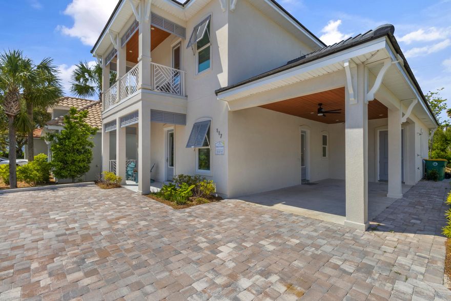 Flood Insurance not required! Experience the perfect blend of elegance, comfort, and location in this newly built 5BR/5BA showpiece in Destiny West, which is just across from the beach (James Lee Park - Crab Trap), and moments from sugar-white sands.  The light filled floor plan features a gourmet Kitchen with under counter ice maker, spa inspired bathrooms, and open concept living. There are 3 Primary suites, 2 guest rooms, 2 laundry locations and 3 beautifully inviting covered porches.  This custom built home was designed with full time living in mind but also serves as a great income producing investment property. Offered fully furnished and move in ready! Enjoy all the amenities of Destiny, including Tennis, Pickleball, Basketball, Pool, Hot tub, Gym and clubhouse.
