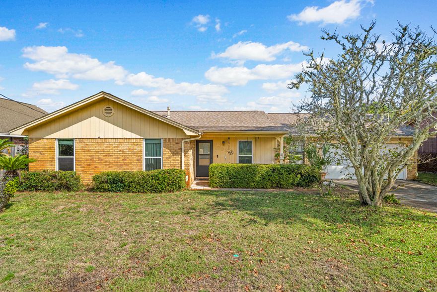 Priced to sell! This all brick home in Mary Esther is ready for the next family to enjoy. Proximity to top schools, shopping and of course our world class beaches. Just 5 minutes to Hurlburt AFB is another advantage. Fish off your backyard with a 10 acre private pond directly behind your home or enjoy peace and tranquility in a very safe and secure neighborhood. Home is in need of some updates and the list price reflects that. New Hurricane Resistance windows in the main windows. Irrigation system was just serviced and fully operational. Oversized 2 car garage has plenty of storage and can easily fit two vehicles.