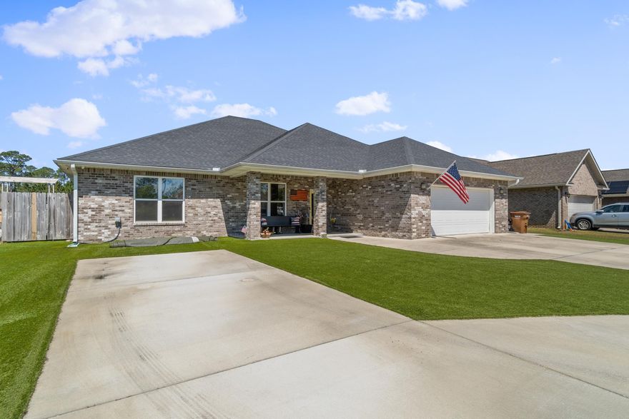 Custom built luxury all brick 4 bed, 3 bath quad split open floor plan home made for entertaining! Absolute Chef's dream kitchen with 5-burner GAS stove and Bosch appliances including: 2 convection wall ovens, ventilation hood, microwave and dishwasher. Relax on your outdoor luxury covered patio complete with a fireplace that leads to a beautiful 13K gallon Blue Haven SmartPure Ozone Generator gunite pool. Keep your weekends free with a minimal maintenance Astro-turf yard - no mowing! Park your RV or boat in extended driveway complete with a 50Amp power source.  The house is electrically wired to be quickly connected to a portable generator.