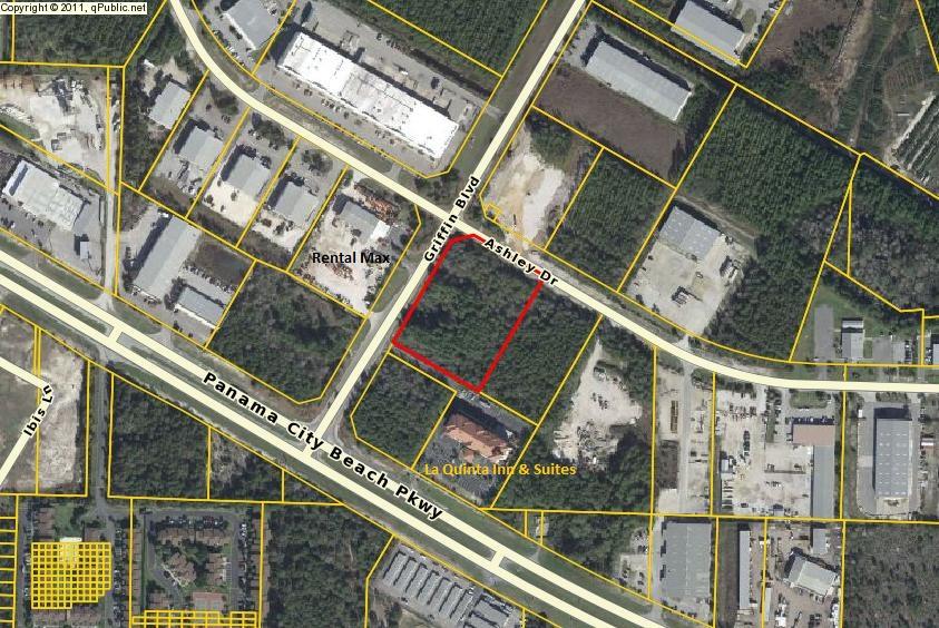 Only corner lot left in Beach Commerce Park. Located next to new La Quinta Inn & Suites. Lot is +/- 2.6 acres with 738' of road frontage. 415' on Griffin Blvd and 320' on Ashley Dr. Zoned light industrial. All major utilities available, including three phase and high speed cabling. Only 2 miles to Hwy 79 and less than 6 miles to Rosemary Beach. Perfect location to develop flex/warehouse or build a major distribution business. Owner will consider all offers.