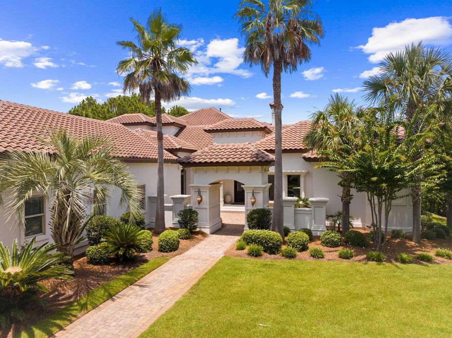 Experience unparalleled luxury and grandeur in this stunning lakefront home, nestled within the exclusive gated community of Burnt Pine at Sandestin Golf and Beach Resort. Fully remodeled and meticulously designed with high-end finishes, this exceptional estate offers a lifestyle of elegance, comfort, and sophistication. This magnificent Coastal Mediterranean-inspired villa, with its stucco exterior and red tile roof, rich stone interiors, textured woods, and exquisite wall coverings, provides an unparalleled lifestyle of luxury and privacy in one of the most prestigious locations.As you step inside, you'll be immediately struck by the breathtaking views of the newly refinished pool and outdoor oasis through the expansive picture window, framed perfectly by the serene golf