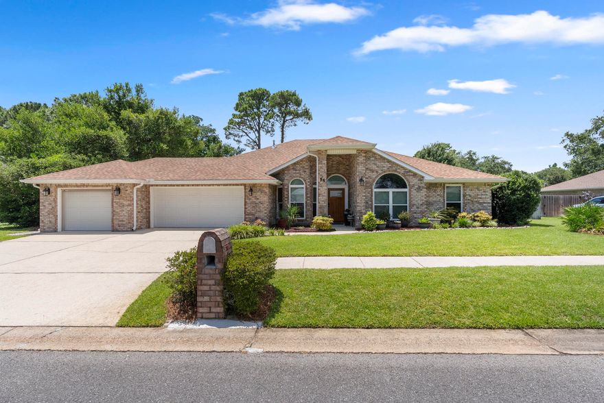 Custom 4BR/3BA + office in Shalimar with a smart split floor plan! Two bedrooms share a Jack-and-Jill bath, one guest room is near a full bath, and the private primary suite is on the opposite wing. The office features built-in shelving, filing cabinets, and a hidden shredder/trash drawer. Interior highlights include travertine tile, gas fireplace, automated lighting, and extensive storage throughout. The 3-car garage offers a separate 1-car bay set up as a workshop with drive-through access to the backyard. Outside: a large enclosed heated pool, mature blueberry bushes, privacy-fenced yard, and a shed. A full-home generator adds peace of mind. Located just 3 mi to Eglin's east gate, 10 mi to Hurlburt Field and the beach!