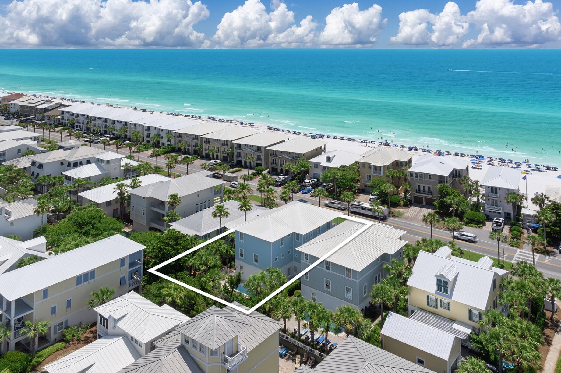 ''Slice of Paradise'' is this stunning home's name, and it is a fitting description for this ultimate beach vacation home. Let's start with location - directly across the street from the beach with gulf views from 2 levels of expansive balconies. Inside you'll find 6 bedrooms (2 of them bunk rooms), elevator, 2 laundry rooms and a LARGE living area and kitchen on the 2nd floor with more than enough space for large family gatherings. And after an afternoon at the beach, it's time to retreat back home to enjoy your private pool. Accessing the beach is a breeze with a beach access right across the street - slightly more than 100 feet away! 1st & 3rd floor wet bars and a garage turned game room helps makes this home the complete beach vacation experience! In addition to the home's private pool, there's also a community pool just a few streets away.