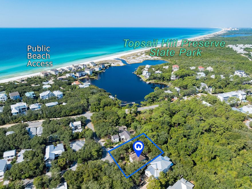 TWO 70x140 lots (.45 ACRES) with an easy walk to the beach and Topsail State Park. Property backs up to a 5 acre green space with a tributary that feeds Stallworth Lake. Rear of property offers incredible sunset views. Possible gulf and lake views around 50ft.Excellent location- quiet end of 30a, a short drive to shopping, hospital, restaurants, and golf courses. One of the best neighborhoods on 30a.