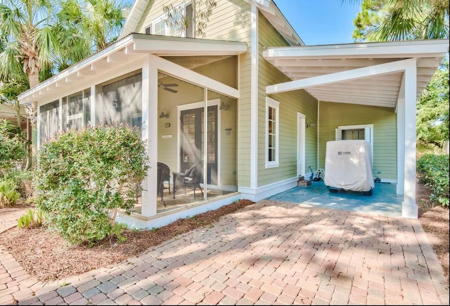Come see one of the most unique Bungalo cottages in Sandestin. This property boasts many upgrades unique to the neighborhood. Including but not limited to; covered carport with an extra outdoor storage room attached. Perfect for YOLO boards, coolers or the charger for the golf cart which conveys with purchase of property. A beautiful gas burning fireplace is centered in the great-room / living room space. Upgraded lighting, plumbing fixtures and hardwood flooring upstairs with tile flooring downstairs. Two of the upstairs bonus closets have been finished for extra storage. The house is on the back corner lot of the subdivision which enhances serenity and privacy. This property has a large screened in front porch with two sets of french doors leading into the property.