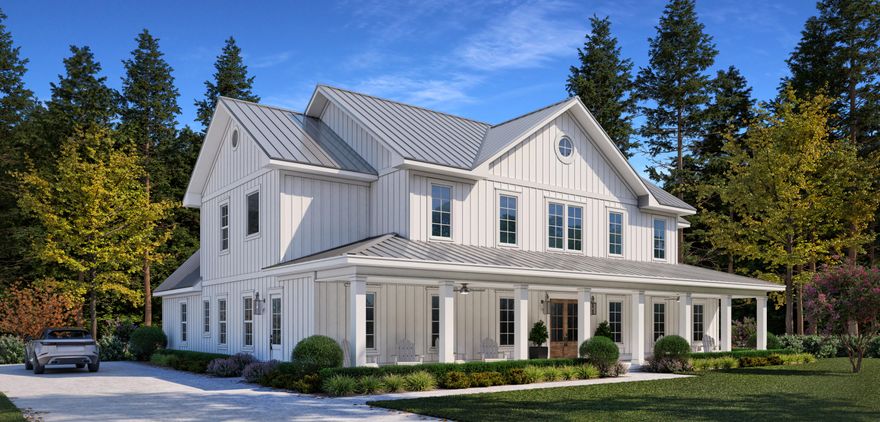 Brand New Custom Modern Farmhouse on 40 private acres offering 6101 sq.ft. of air-conditioned elegance and 1,200+ sq. ft. of porches for gathering and entertaining. 6 bedrooms, 5.5 baths, chef's kitchen with soft close shaker cabinets, walk-in pantry, and morning prep kitchen. Resort-style master suite spans full depth of the home with generous soaking tub, dual-head shower, private office, and oversized closets. Enjoy 3 bonus rooms for fitness, movie theater/game room/bunk space. The 40 acres gives breathing room with 600' of four-board fencing, room for gardens, pastures, or livestock, 3-car garage with Carriage House plus driveway parking for 6, tankless hot water, generator, and time to fully customize your preferred finishes, fixtures, flooring, tile and paint colors with builder.