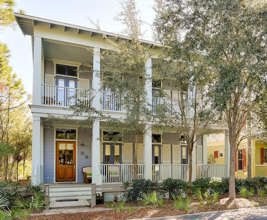 ''SEA STAR'', the brightest star of WaterColor, will enthrall you from the moment you step onto the relaxing front porch. Enter one of the most spacious homes, from the grand foyer with built in shelves into the living area with granite enclosed fireplace for those chilly winter evenings. Beautiful heart of pine floors throughout with 11' ceilings. Stroll into the inviting separate dining room which leads into a chef's dream kitchen. Built in china and cabinets galore. Newly refurnished first floor bedroom with desk. Vaulted ceiling with skylight over majestic staircase leading to second floor. Over $125,000 of E.F. San Juan custom millwork throughout the home adds exquisite detail. 4 bedrooms on 2nd floor with 2 Master suites. Over 630 square feet of outside covered porches.