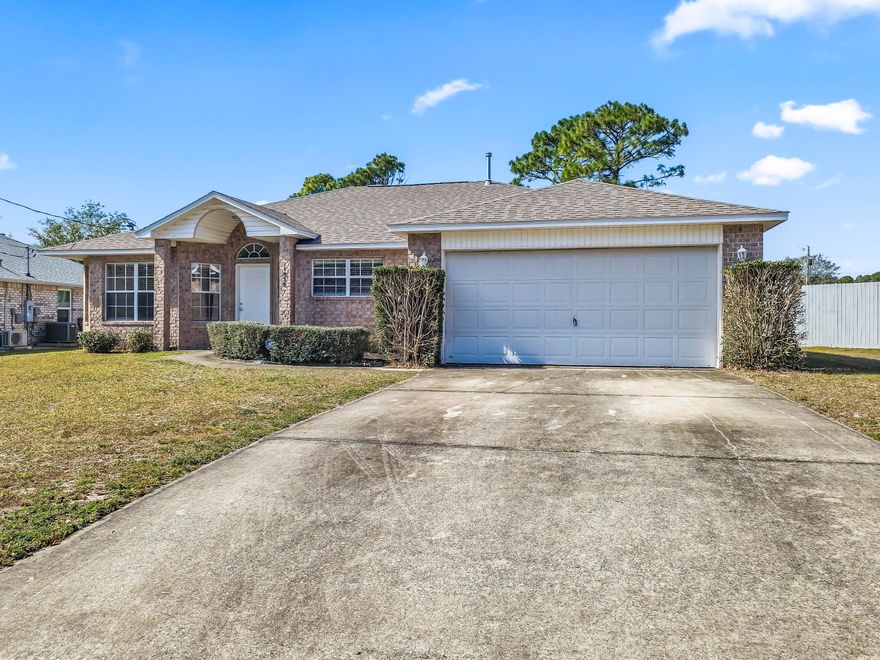 Three bedroom, two bathroom Brick home convenient to Pensacola Naval Air Station. New Roof 2021, HVAC 2019, water heater 2016. New carpet and fresh paint in bedrooms. Tile throughout the rest of the home. Spacious kitchen features an island & breakfast nook. Open Living/dining combination with cathedral ceiling, plant ledges. Split master suite with two walk-in closets & double vanity in the master bath. Privacy fenced backyard with an open patio.