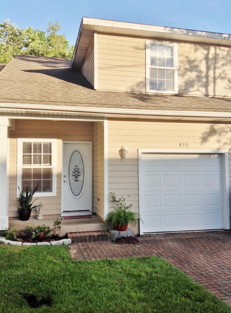 Hurry and grab this sunny and bright 3 bedroom, 2 and 1/2 bath town home with oversized 1 car garage, covered front porch, pavered driceway and pavered back patio. Just a short stroll to the Bayou. A 10 minute drive to Eglin AFB, or 20 minutes to Destin and Beaches. The perfect location, and perfect place to call home, with beautifully tiled floors, stainless steel appliances, breakfast bar, high ceilings, tons of storage, plus 3 spacious bedrooms. A great opportunity for roommates too. Washer and dryer convey. HVAC was new a year ago. New kitchen faucet, and gorgeous granite counter tops, plus security system. Superbly maintained and move in ready. An unexpected job move makes the seller's loss, your gain. Act fast! You'll be glad you did! Welcome Home.