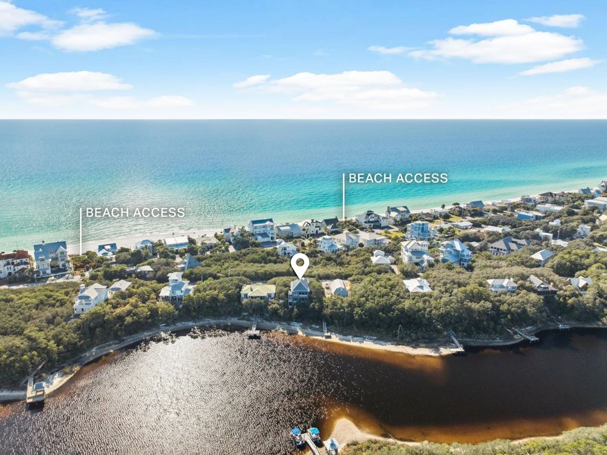 Ideally positioned on the pristine coastal dune lake of Big Redfish Lake and just seven homesites from one of the deeded beach accesses, the property is surrounded by multimillion-dollar residences in one of 30A's most coveted neighborhoods. with an almost 1/2 MILE OF DEEDED BEACH ACCESS & USE!! This exceptional property is one of the most unique in the area, thanks to its neighborhood Indenture, which grants all owners access to the entire beach--regardless of whether it's private, public, or owner-managed. Nestled in the heart of historic Old Blue Mountain Beach, this meticulously maintained ICF-constructed home offers a rare combination of privacy, durability, and coastal elegance. The community of Old Blue Mountain has no HOA fees & offers three deeded pedestrian beach accesses and one public.  The home showcases quartzite flooring throughout, beautiful coastal d??cor, and is offered furnished, making it truly move-in ready. Designed for both comfort and longevity, this exceptional residence presents an outstanding opportunity to own in a timeless coastal setting where lake, beach, and community converge. With lots of outdoor living space on a coastal dune lake and 200 strides to the beach, the home was designed by Peter Lehman and built by Coastal Design/Build. Also, it was recently painted with elastomeric loxon paint and a new HVAC installed in Sept. 2025. The metal roof of 11 yrs had new fasteners installed in June 2025 by Specialty Roofers. The kitchen boasts a gas range including a gas stub for a grill outside the kitchen, and a tankless HWH. Stroll to Blue Mountain Creamery, RedFish Taco, For the Health of It, Blue Mountain Bakery, Cowgirl Kitchen, McTighes Pub, Big Daddy Bike Shop, and various other shops. Also, conveniently located to the 30A Bike Path and the trails of the Point Washington State Forest! Paddle out your backdoor to the Gulf of America/Mexico!