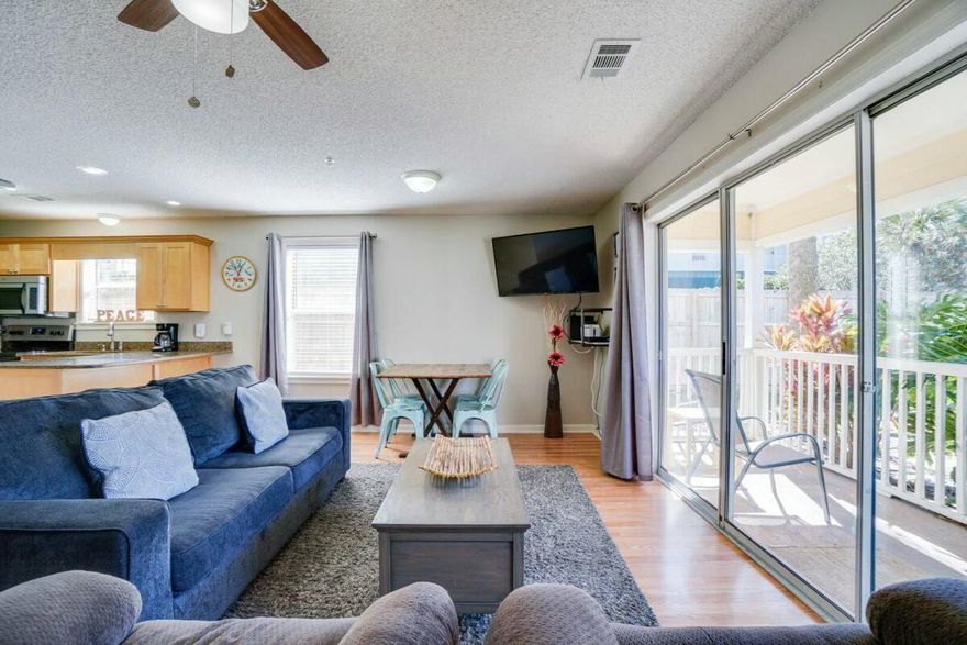 Welcome to your coastal retreat in the heart of Destin!  This beautiful ground-level corner unit is ideally situated SOUTH of Highway 98 and the CLOSEST unit to the beach with only 300 steps separating you from your very own deeded private beach access. Step inside to discover the beautiful granite countertops, stainless steel appliances, storybook cabinetry and a welcoming breakfast bar. The spacious living area offers a serene front porch for relaxation and an outside storage closet for all of your beach toys.  Comfortably accomodates 6 guests with a king bed in the primary room, a cozy queen bed in the guest room and a convenient sleeper sofa in the living room.  The complex has undergone recent renovations, offering amenities such as a sparkling pool, outdoor grilling area, tanning decks and a picnic area-perfect for embracing the beach lifestyle. Whether you are looking for a vacation home or a smart investment, this stunning condo offers both, and is located in one of Destin's most desirable areas with it's proximity to the Destin Harbor; the luckiest fishing village in the world, Big Kahuna's Water Park, local restaurants, HarborWalk Village, and shopping.