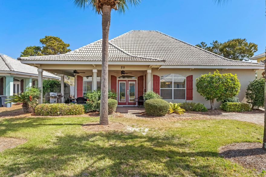 Fully furnished available for winter monthly rental 10/1/2025-4/1/2026. Monthly price ranges from $2400-6500/month depending on month. Contact 850.608.6078 for details. Sunny and Share is a vibrant 3BR/2BA island-inspired retreat in the gated Emerald Shores community, just a short stroll from the beach. This single-story home sleeps 11 and features tall ceilings, coastal decor, and a bright open layout. The kitchen offers a breakfast bar, designer backsplash, and dining for six inside and out. The spacious master suite has a king bed, garden tub, shower, and double vanity. Also a queen room, bunk room with trundle, or sleeper sofa are available. Community perks include 2 pools, tennis, shuffleboard, and a private beach pavilion.