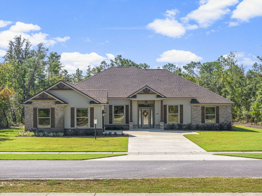 CURRENTLY UNDER CONTRACT, SELLER WILL CONSIDER BACKUP OFFERS.  (KICK-OUT CLAUSE)Welcome to 106 Lake Merial Trail, a 4-bedroom, 3-bathroom home that expands almost 2700 sq ft of living area. This beautifully designed custom home has never been lived in (built in 2022) and includes a split floor plan and office area that can also be utilized as a 5th bedroom or playroom for children. 106 Lake Merial Trail embodies lake life, embracing vast woodlands and serenity as you are less than .5 mile to water's edge. From the moment you walk inside, this home instantly gives you those warm cabin feels, and you will instantly notice the soaring vaulted ceilings in the living room, GE stainless steel appliance package in the kitchen, along with eye-catching granite countertops.
