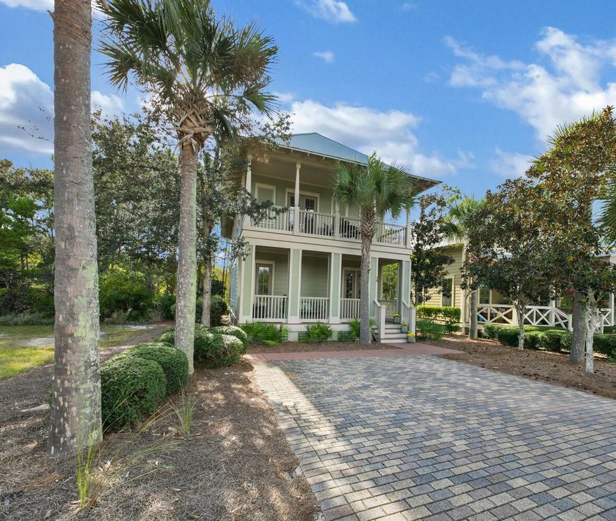 This home is nestled in the soaring Cypress trees in the amazing Cypress Dunes subdivision, located on the West end of 30A (South side). The oversized covered Southern porch and balcony welcome you into this nearly 1800 sf beach cottage.  A rare 4 bedroom/4 bathroom house has plenty of space for your family and friends. With a large entry into the home, you will have plenty of room to kick off your flip flops and put down your beach bag. The downstairs features 3 bedrooms, with one being the Master, and 3 en suite bathrooms. The Master bedroom as a private screened in porch that overlooks the neighborhoods famous Cypress pond. You will hear the serenade of the frogs right at your back door. The Master bathroom has double sinks and a double shower too!
