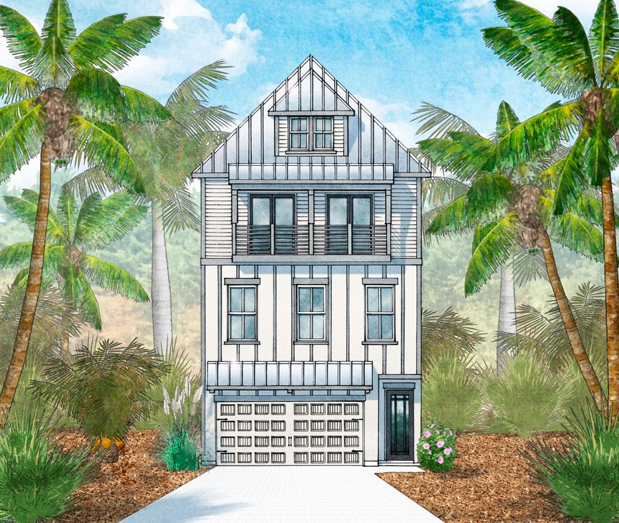 Ideal Beach home design with three bedroom and three and a half baths and a one-car attached garage! Bedroom on first floor and Owner's Retreat on the second floor to maximize views. Enjoy outdoor living on the covered porch on the back of the home. This lot backs up to green space with large trees and a corner lot. The price listed includes the lot premium. Excellent design with a open floor plan. This can accommodate large furniture with ease. Call today for an appointment to view this quaint hidden community. Model is open seven days a week!