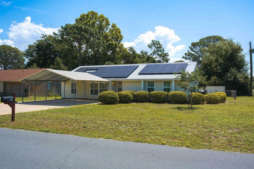 Welcome to this well-maintained and energy-saving gem situated on a spacious corner lot just minutes from Eglin AFB, the back gate of Hurlburt Field, and Meig's Beach! This home is packed with upgrades and features a fully paid-off solar system that significantly reduces utility bills--enjoy year-round comfort with minimal energy costs!Step inside to find new flooring, hurricane-rated windows, and a bright, open layout filled with natural light. The large living room opens seamlessly to a wide back patio and generous backyard--perfect for relaxing or entertaining. The updated kitchen boasts ample oak cabinetry, newer appliances (2021), and plenty of space for a future island. A bonus room provides flexibility for a home office, playroom, or den, while the oversized laundry/utility room offers convenience and extra storage. The metal roof, HVAC, water heater, and appliances are all approximately 4 years old, ensuring peace of mind for years to come.

Out back, you'll find two storage buildings, partial privacy fencing, and ample room to add a garden, pool, or playground.
This home combines unbeatable location, efficiency, and value. Perfect for anyone looking to save on energy while enjoying a vibrant Gulf Coast lifestyle. Schedule your showing today!
