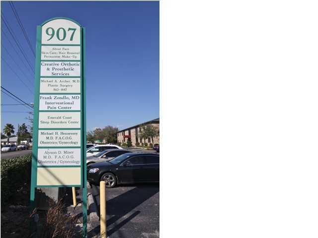 1500 sq ft of office space close to the Fort Walton Beach Hospital and medical center. This first floor unit features a reception area, waiting room, 3 exam rooms, one office, break room and 2 restrooms.