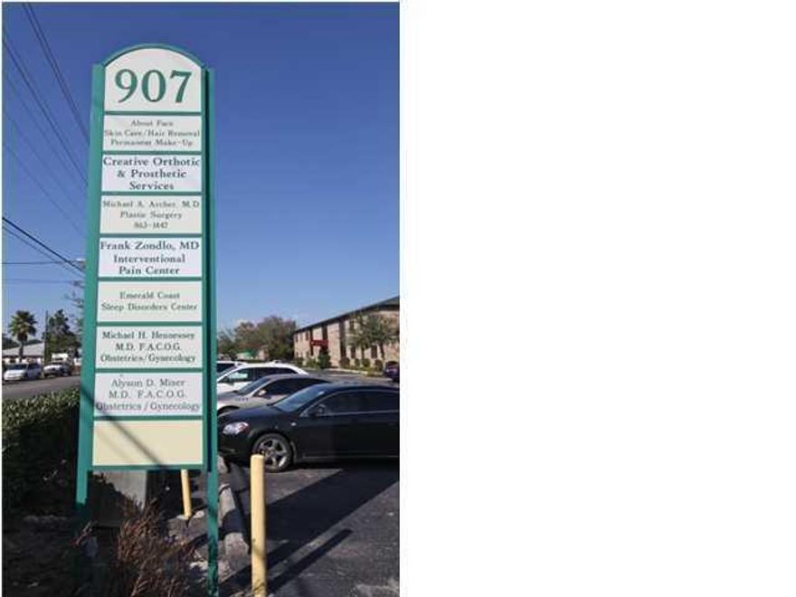 1500 sq ft of office space close to the Fort Walton Beach Hospital and medical center. This first floor unit features a reception area, waiting room, 3 exam rooms, one office, break room and 2 restrooms.