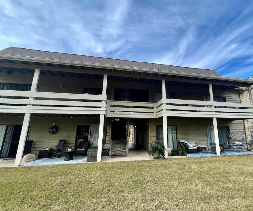 Wow factor in effect. This super cute and fully furnished unit was completely remodeled within the past 2 years. Improvements include new kitchen cabinets, granite, stainless steel appliances, all new fixtures throughout, tiled baths, and LVP flooring throughout the remainder of the unit. Baths were gutted and replaced with modern tiled shower in master and tub surround in full bath, vanities, commodes, fixtures, etc. This second story unit over looks the golf course and the balcony is definitely large for these Garden Villas. You will love this home and is a definite must see for either personal use or as a vacation rental. Call today!!