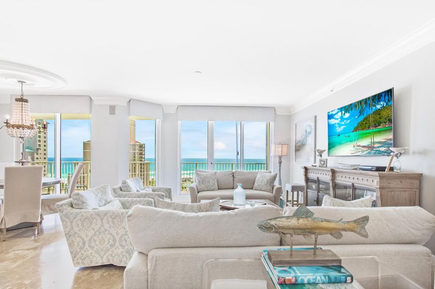 Beautifully appointed condo in the exclusive and coveted One Beach Club Drive Condominium featuring incredible views from the 12th floor of the Gulf of Mexico, the Choctawhatchee Bay and the Baytowne Marina. This condominium has been beautifully updated and impeccably furnished. The kitchen features quartz counter tops, a beautiful tiled backsplash, stainless appliances, white cabinets, a pantry and storage closet. Each bedroom is like a master suite with its own bathroom and each has access to a balcony with incredible views. The laundry room also is appointed with more storage and a utility sink. Hard surface flooring throughout the condo with travertine in the main living areas and hallways, and tile in the bedrooms and bathrooms. This is a rental restricted condominium that's amenities include gated access, a tennis court, a fitness room, media room, community room, two owner guest suites, pool, hot tub, grilling area and membership to the Beach Club at Sandestin. 

As an introduction to the Sandestin lifestyle, we invite our new owners to explore amenities that make Sandestin special. The listing brokerage and seller(s) are presenting the buyer(s) of this property with (2) 90-minute rounds of Tennis court time, a golf foursome at one of our three championship courses, and a round of golf for up to four (4) players at the unrivaled Burnt Pine Golf Club.

Sandestin Golf and Beach Resort is a major destination for all seasons and all ages, and has been named the #1 resort on Florida's Emerald Coast. This magical resort spanning over 2,000 acres is comprised of over 70 unique neighborhoods of condominiums, villas, town homes, and estates. The resort features miles of sandy white beaches and pristine bay front, four championship golf courses, a world-class tennis center with 15 courts, 4 resort swimming pools (and 15 private neighborhood pools), a 123-slip marina, a fully equipped and professionally staffed fitness center and spa, meeting spaces and The Village of Baytowne Wharf, a charming pedestrian village with events, shopping, dining, family entertainment and nightlife. For true golf cart community living, Grand Boulevard is just outside the resort gates and provides access to additional shopping, dining and entertainment  all without traveling on Hwy. 98.  Come to Play, Stay for Life!