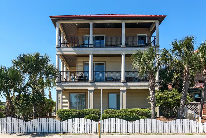 Expertly Designed to Capture Views of the Gulf and Henderson State Park from 1,300+ sq ft of Covered Balconies. Annual rental income is strong with $106K+ in 2013. Boasting an impressive private pool area with covered sitting area, fireplace and gas grill; and over 1,330 sq. ft. of expansive covered balconies, this custom-built home surpasses expectations of outdoor living. On the second floor ''in the heart of the home'' the open concept living, dining and kitchen areas easily accommodate large gatherings of family and friends. Featuring granite counters, custom cabinets, a canopy hood, and large breakfast bar, the gourmet kitchen will delight the cook in your family. The living area offers two conversation areas designed in elegant furnishings, a fireplace and private wraparound