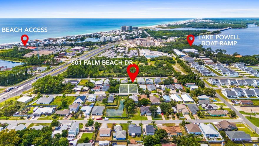 Discover the perfect canvas for your beach retreat on this 50' x 105' homesite at 601 Palm Beach Drive, ideally located on the desirable west end of Panama City Beach. Tucked into a quiet neighborhood yet just minutes from the Gulf, this property presents a rare opportunity: purchase the adjacent vacant lot as well to create a double homesite at a bundled price. With no HOA restrictions, public sewer available at the street, and plenty of space to design your ideal coastal residence, the options are wide open. Build your dream home, a vacation escape, or maximize income potential with a short-term rental. For builders, the ability to secure two side-by-side parcels offers the perfect chance to deliver multiple projects in a high-demand market. From this prime location, enjoy the best of both worlds, the serenity of Lake Powell and pristine Gulf beaches just blocks away, plus convenient access to 30A, Inlet Beach, Rosemary Beach, Pier Park, local dining, shopping, and entertainment. With land availability on the west end shrinking, opportunities like this don't come along often. Offered at $155,000 each or $300,000 for both lots together, an unbeatable value for such a versatile setup.