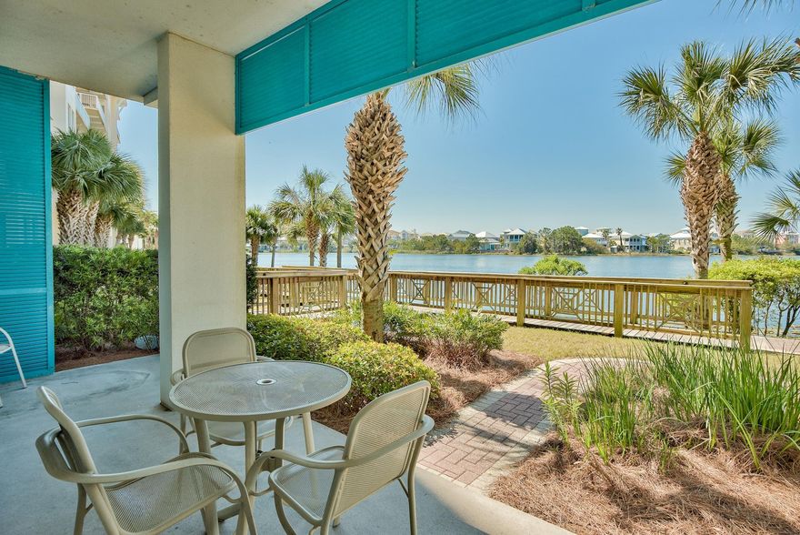 Don't' Miss this! Large Ground Floor End Unit, Lakefront, Expanded Patio and Gas Log Fireplace! Wow! Carillon amenities include resort pools (one beachfront and one exclusively for condo owners), multiple beach accesses with 3900 feet of deeded beach front, tennis courts, basketball court, plus the 13 acre Lake Carillon that has a lovely pier. This Lake front unit has direct access (no elevators) to all that Carillon has to offer. The kitchen includes refrigerator, cooktop, sink, dishwasher, and full breakfast bar. Carillon Beach Inn is ideally located near famed Rosemary and Alys Beach, as well as all Highway 30-A has to offer. It is also in close proximity to Pier Park Shopping and Panama City Beach International Airport. Great turnkey vacation rental.