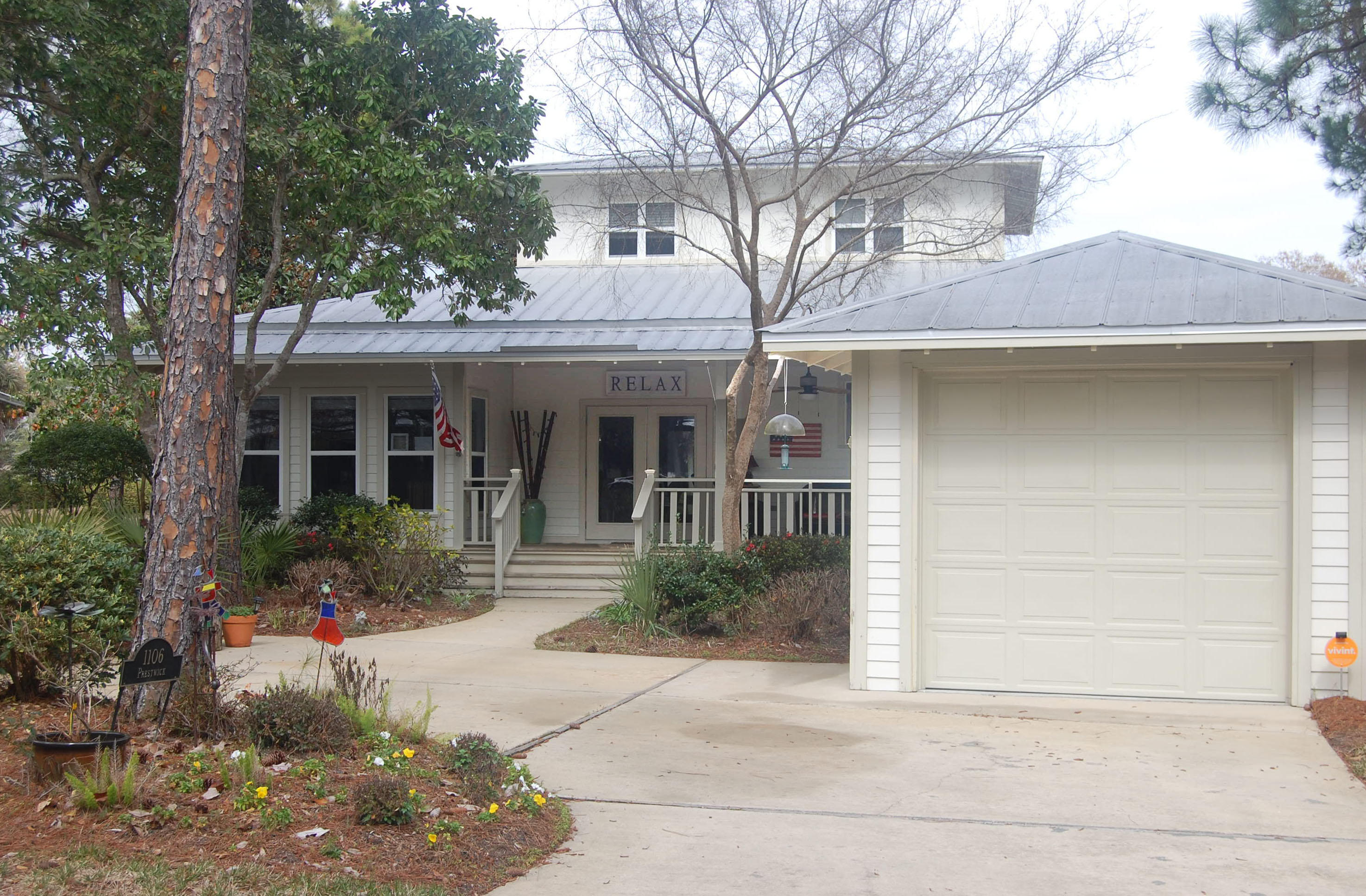 Wonderful 3 Bedroom, 3 bath Florida Cottage in the Preswick neighborhood of Sandestin Golf & Beach Resort. This home has a garage and is nestled near the end of a cul-de-sac with a dock along the small lake in back. The home has a front and back porch for relaxing and the porch in back is covered and screened. Recent upgrades include stainless appliances in the large kitchen that overlooks the dining and family room areas. The master bedroom is oversized with a large walk in closet and has an office/sitting area where some floor plans have a balcony. The living area is tiled and includes a fireplace. Buyer to verify all dimensions and fees.