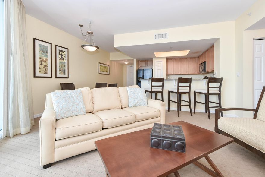 This two-bedroom condo offers an open concept living and dining area, as well as an inviting balcony with gulf views from the 6th floor level. The lagoon pool and water features are the resort's crowning attractions. Onsite amenities include multiple pools with waterfall features, a hot tub, playground, fitness center, and tennis and basketball courts. Also, newly added an on-site restaurant offering lunch, dinner, room service and even poolside service in season. The Palms of Destin Resort and Conference Center is a premier resort, centrally located, with easy access to attractions, area restaurants, shopping, and water-sports. Shuttle service to the June White Decker Public Beach access in season.