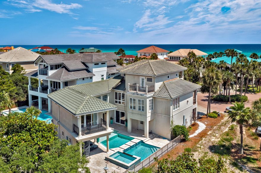 Destiny (West) is across the street from the white sandy beaches of the Gulf of Mexico.  Home is just inside the gate  considered second tier. Make yourself comfortable in this spacious 5 bedroom, 5 bath, fully furnished 3895 Sq. Ft. home with eclectic but stylish decor.  Enjoy the benefits of having your own private pool and covered outdoor kitchen, gas grill,  fireplace, and 2 TVs or use the clubhouse with a community pool, exercise room and tennis courts. Ground level you will find the inviting foyer with a lovely view of the pool, and one guest room plus a Media/bonus room. Home has a spacious, open living area with fireplace, large kitchen with banquette table and dining area, plus a large adjoining balcony on the second level. The spacious primary bedroom and bath, second guest and bunk room are also on the second level. The 5th bedroom and bath suite you will find on the third level with private balcony, and a separate sitting area just outside the bedroom door. This lovely home would be a great investment property, second home or primary residence. Destiny (West) truly is a piece of paradise. Come enjoy the sun, the white sugar sand and beautiful turquoise water on the Emerald Coast. Long list of improvement under documents