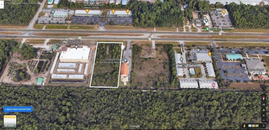 Excellent vacant land opportunity in the booming area of Santa Rosa Beach and just minutes away from the sugar-white beaches of 30A and South Walton. Zoned Village Mixed Use, the two contiguous parcels are approximately 2.343 acres per Walton county Property Appraisers site. The 0.56 acre wetland area is eligible for fill through the Nationwide Permit #39 giving a full development opportunity on this prime 2.343 acre site. User to verify all data for its intended use.