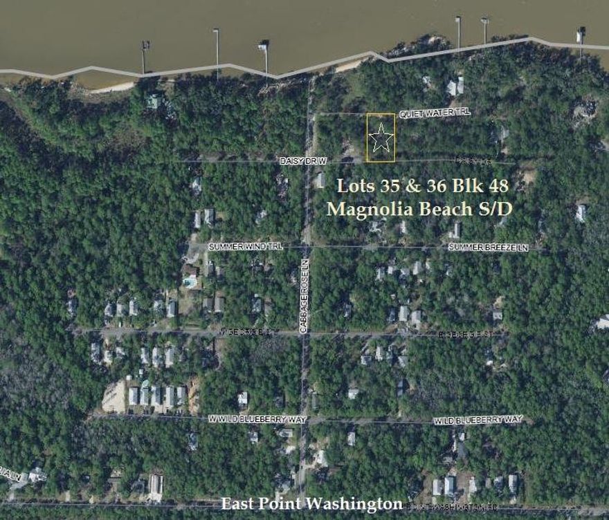 Great double lot in a secluded neighborhood located in Point Washington. Lot sits between Quiet Water Trail and East Daisy Drive. Community Bay access at the end of Cabbage Rose Lane.