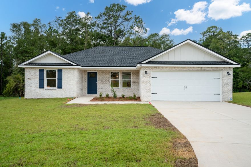 BAKER LOCATION FOR THIS ALL BRICK ''ADALINE'' HOME.  Maximum use of square footage in this open living/dining/kitchen space featuring raised ceilings, recessed lighting, luxury vinyl plank flooring, work island, quartz countertops, white shaker cabinets, pantry & stainless-steel appliances.  Owner's suite/bath has walk-in closet, shower only/double vanities.  Ceiling fans in all bedrooms, finished garage, cozy front porch, fully landscaped yard with sprinkler system as well.  Complete and ready for move in - NO HOA! Seller will contribute up to $15,000 towards buyers closing costs/prepaids/interest rate buydown - call to see today! Photos of similar completed home - elevation/interior/exterior colors will vary.