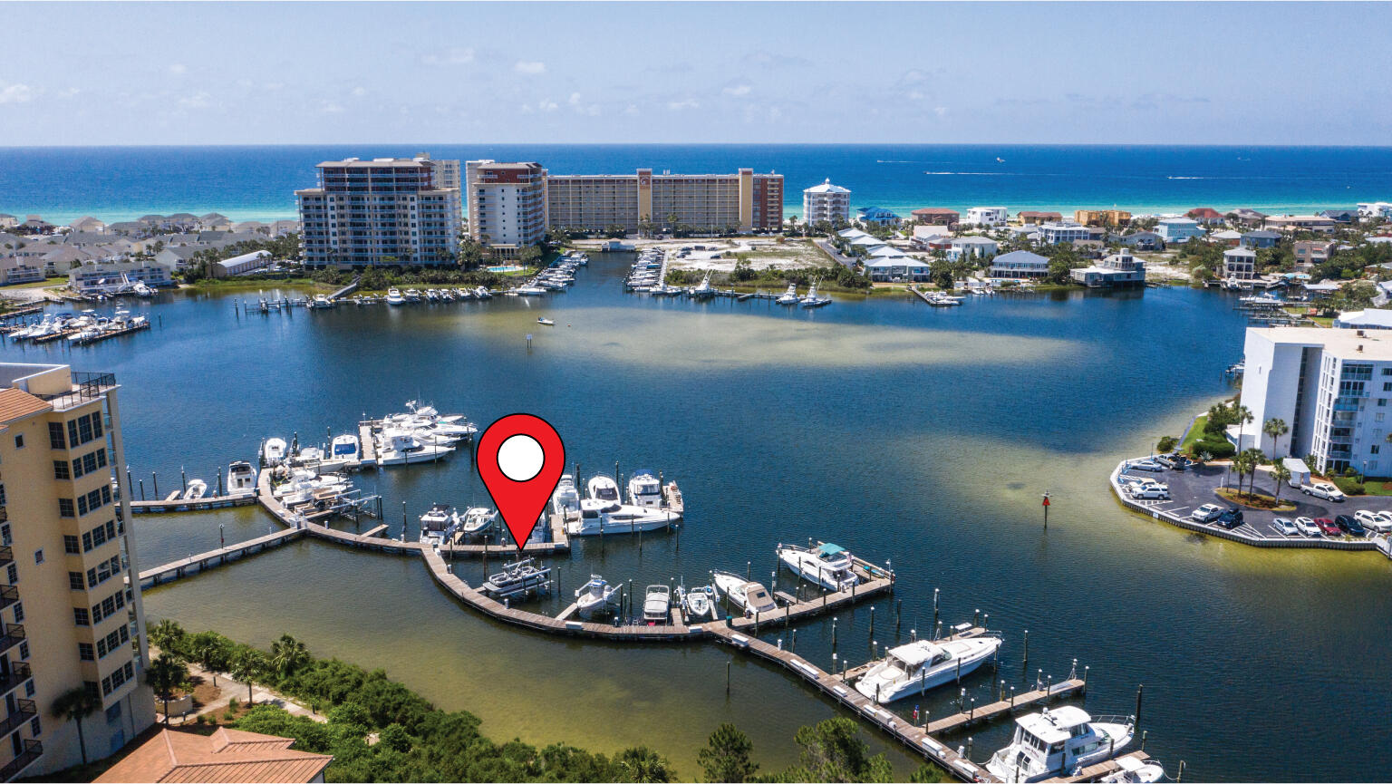 Beautiful 15x30 Boat Slip (D-6) at the Prestigious Marbella Yacht Club with an Inclusive Floating Dock. Fully equipped with Water, Power, lighting, and easily accessible. Forget the hassle of putting a Boat in the Water or a Boat Barn Delivery. Gain instantaneous access to Destin's Top Rated Harbor, the Bay, the East Pass, and The Gulf of Mexico.