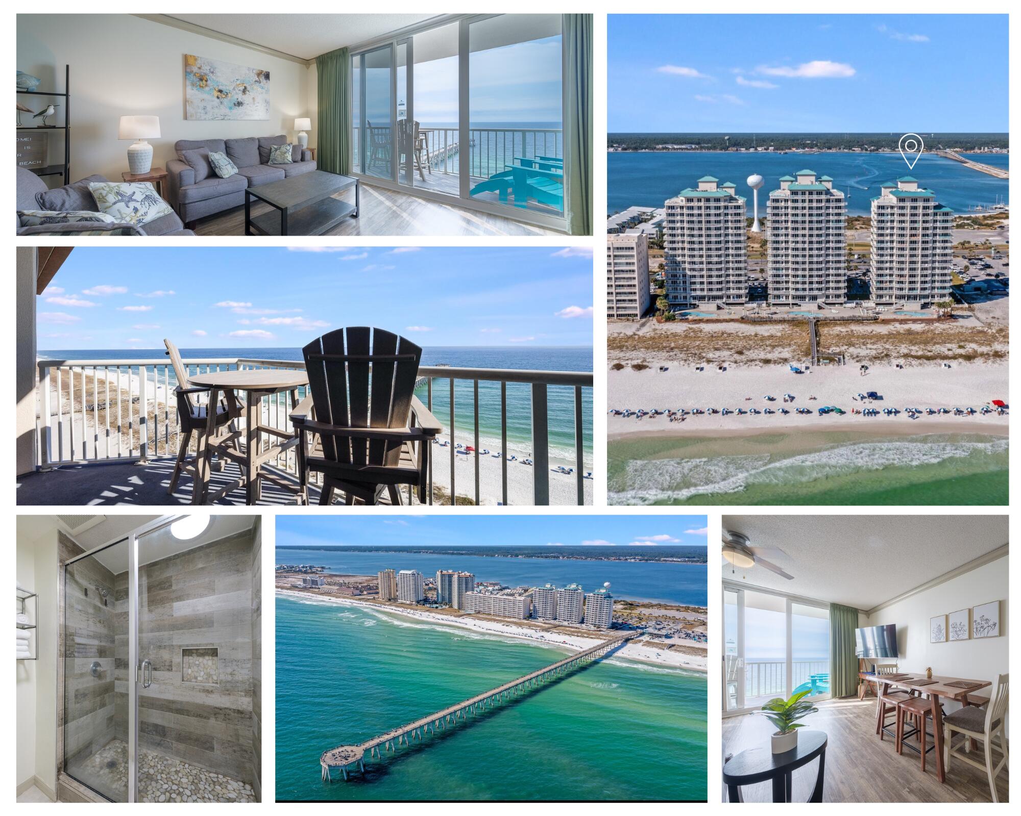 Under contract with a kick out clause! Accepting back up offers! Welcome to paradise at The Inn at Summerwind, Navarre Beach! This stunning Gulf-front condo is located in Building 1, right next to the iconic Navarre Beach Fishing Pier, offering the perfect blend of beachside relaxation and fishing adventures. This sought-after complex boasts 3 buildings, each with its own pool, plus access to a fitness center, lounge area, and direct beach access for endless fun in the sun. The condo features 1 bedroom, a cozy bunk space with 2 additional beds, and 1.5 baths. The open floor plan includes a dining area and breakfast bar, perfect for enjoying meals after a day at the beach. You'll love the updates, including tile and LVP flooring, a modern sliding glass door, and a beautifully tiled walk-in shower. The living area is spacious and ideal for relaxation while the large Gulf-front balcony offers spectacular views. The balcony fits a table for dining and additional chairs for lounging, making it the perfect spot to watch the sunset. This unit is fully furnished and turnkey, ready to continue as a successful vacation rental or become your personal beachfront getaway. Each building features its own pool and jacuzzi, along with covered picnic areas, lounge chairs, and an onsite store for all your beach essentials! Don't miss the chance to own in this prime location!