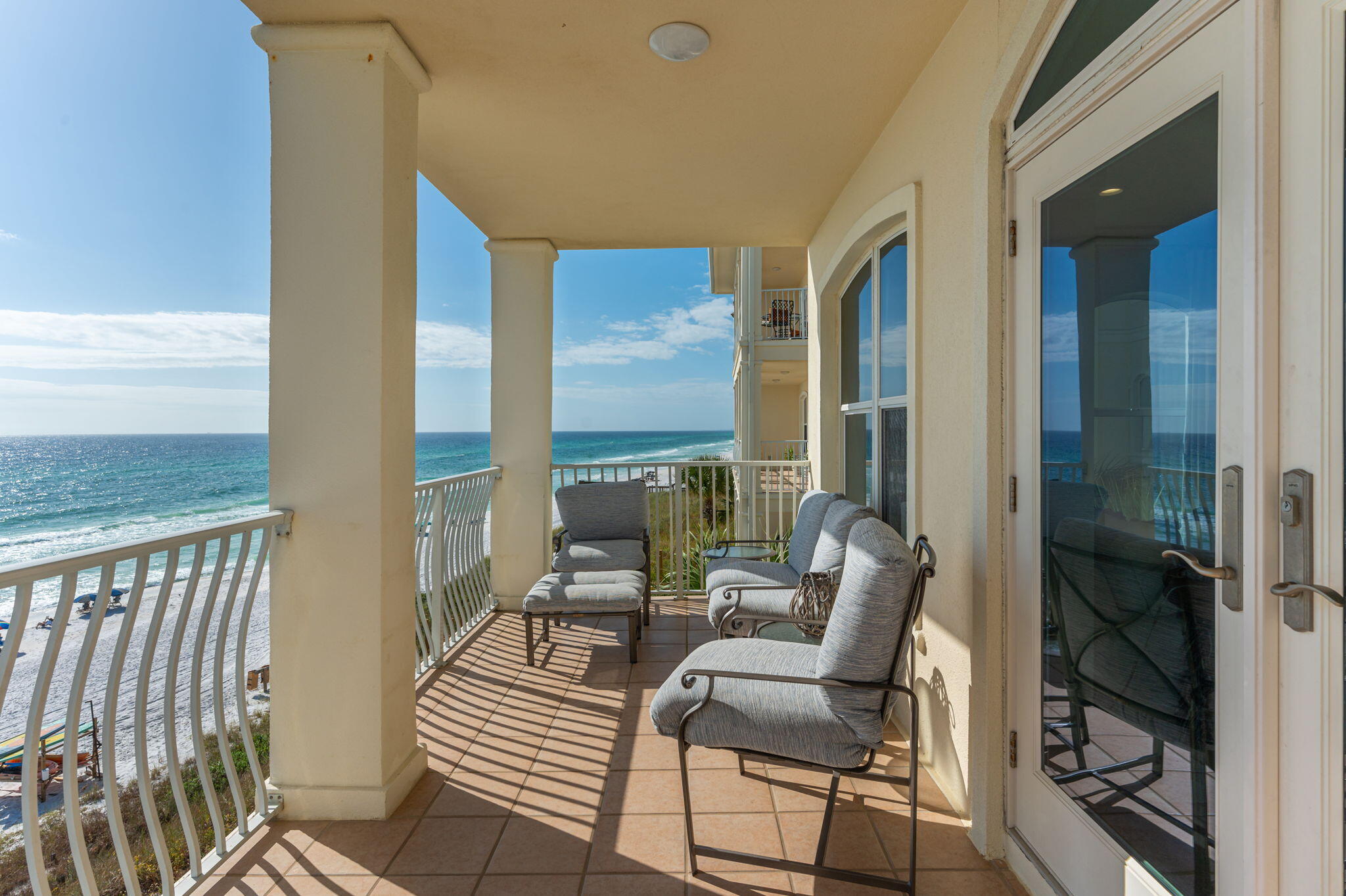 COMPLETE RENOVATION AND SOLD FULLY FURNISHED! One of the most desirable gulf front locations on 30A...The Villas at Santa Rosa Beach. Unit B302 was recently meticulously renovated with new flooring, cabinets, appliances, and fixtures. The kitchen features quartz countertops, a stunning natural shell backsplash, white cabinets with seed glass inserts, all stainless steel appliances...perfect for a beach home. The open & spacious floor plan is bathed in an abundance of natural sunlight. Enjoy gorgeous sunsets from your gulf-front balcony or step out to the beach or the gulf-front pool. This unit is perfect for those family beach getaways or for the savvy investor looking for a wonderful rental income producing property. Enjoy all the amenities of Gulf Place located across the street.