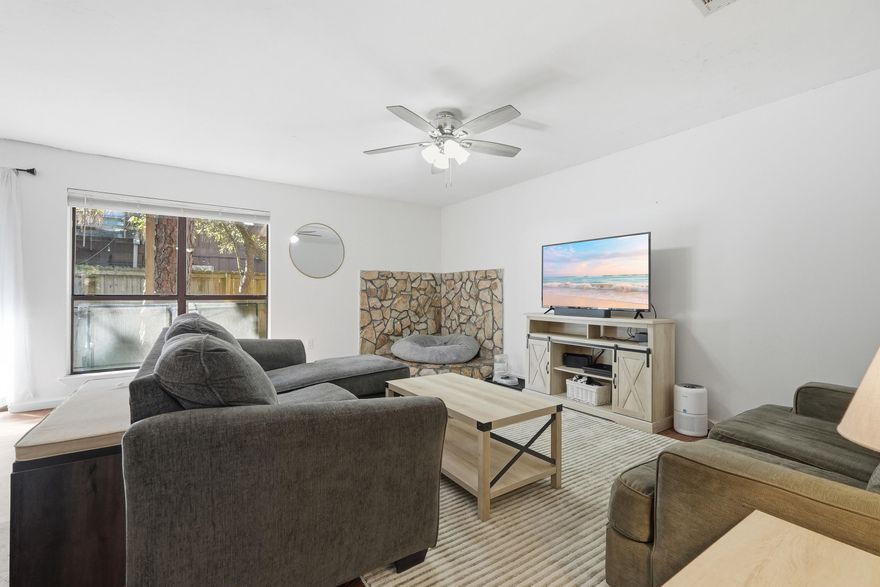 Tucked away on a quiet street just minutes from local bases, top schools, and shopping, this charming townhome offers both privacy and convenience. Spacious and thoughtfully updated, the home features an open living and dining area that flows into a large kitchen. The kitchen shines with freshly painted white cabinetry, new countertops, a stylish metal backsplash, pantry with wood shelving, and stainless-steel appliance. Throughout the home you'll find fresh i paint, new doors, updated faucets and sinks, and generous storage with wood shelving in all closets. Upstairs, the home offers three comfortable bedrooms and two full bathrooms with new countertops. Downstairs includes a convenient half bath and laundry room with added cabinetry. Tile flooring runs through the main living areas, with Tile flooring runs through the main living areas, with carpeting on the stairs and in the bedrooms. Enjoy peaceful outdoor living with a backyard that offers a woodsy feel, a patio for relaxing or entertaining, a partially replaced privacy fence, and a balcony off an upstairs bedroom. The attached garage is connected to the home by a covered walkway for added convenience. Move-in ready with major updates already done: Brand New Roof (2022). No HOA. A rare opportunity to own a well-updated, centrally located home in desirable Shalimar! 