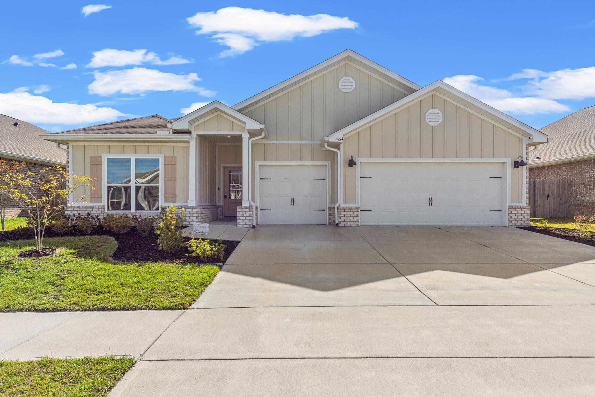 AVAILABLE NOW!! Good as new 4bed/3.5bath home is full of space w/ dining room, study, and three car garage. As you enter this home, you will find LVP flooring throughout the common areas and carpet in the bedrooms. Just off the foyer, you will find two bedrooms with a shared bath, double sink vanity and shower/tub combo. Lovely trey ceilings are in the dining room, large living room, plus a study and private guest bedroom suite. The kitchen has a center island with a sink, plenty of cabinetry, a corner pantry and stainless steel appliances. Owners are providing a washer/dryer & lawn maintenance for peace of mind. 14mi to Tyndall, 15 mi to Navy station & 16mi to Panama City Bch. NO SMOKING and NO PETS allowed. 600 minimum FICO credit score required in addition to meeting rental criteria.