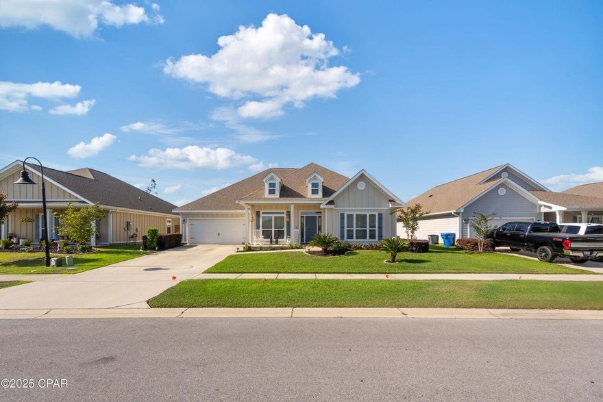 Spacious, stylish, and thoughtfully upgraded, this rare Mackenzie floor plan is one of the largest models in the community--offering 5 bedrooms, 3 bathrooms, and over 3,000 square feet of comfortable living in the sought-after Bridge Harbor neighborhood. Homes of this size and layout are seldom available, making this a standout opportunity just minutes from Tyndall Air Force Base and a short drive to Mexico Beach. Inside, you'll find a versatile bonus room perfect for a home office, playroom, or second living area, along with an open split floor plan that includes a formal dining space, breakfast nook, and oversized kitchen island ideal for entertaining. The kitchen is beautifully appointed with granite countertops, a walk-in pantry, vent hood, upgraded backsplash, and stainless appliances. Tray ceilings add elegance to both the living area and the primary suite, which also features a spacious walk-in closet, dual vanities, a garden tub, separate shower, and private water closet. Additional highlights include a newly installed electric fireplace, smart home features, and granite surfaces throughout. Step outside to a beautifully landscaped and well-maintained yard with Hardie board siding, a fully fenced backyard, a matching storage shed, and a screened-in patio perfect for relaxing or entertaining year-round. Bridge Harbor offers resort-style amenities including a community pool, grilling area, fire pit, tree park, and walking access to East Bayideal for kayaking, paddleboarding, or simply soaking in the views. Located just 25 minutes from Panama City Beach, this area gives you easy access to white sand beaches, renowned fishing spots, local seafood restaurants, shopping, and year-round entertainment. This home truly offers the best of Florida livingplenty of space indoors and out, in a vibrant and growing waterfront community.