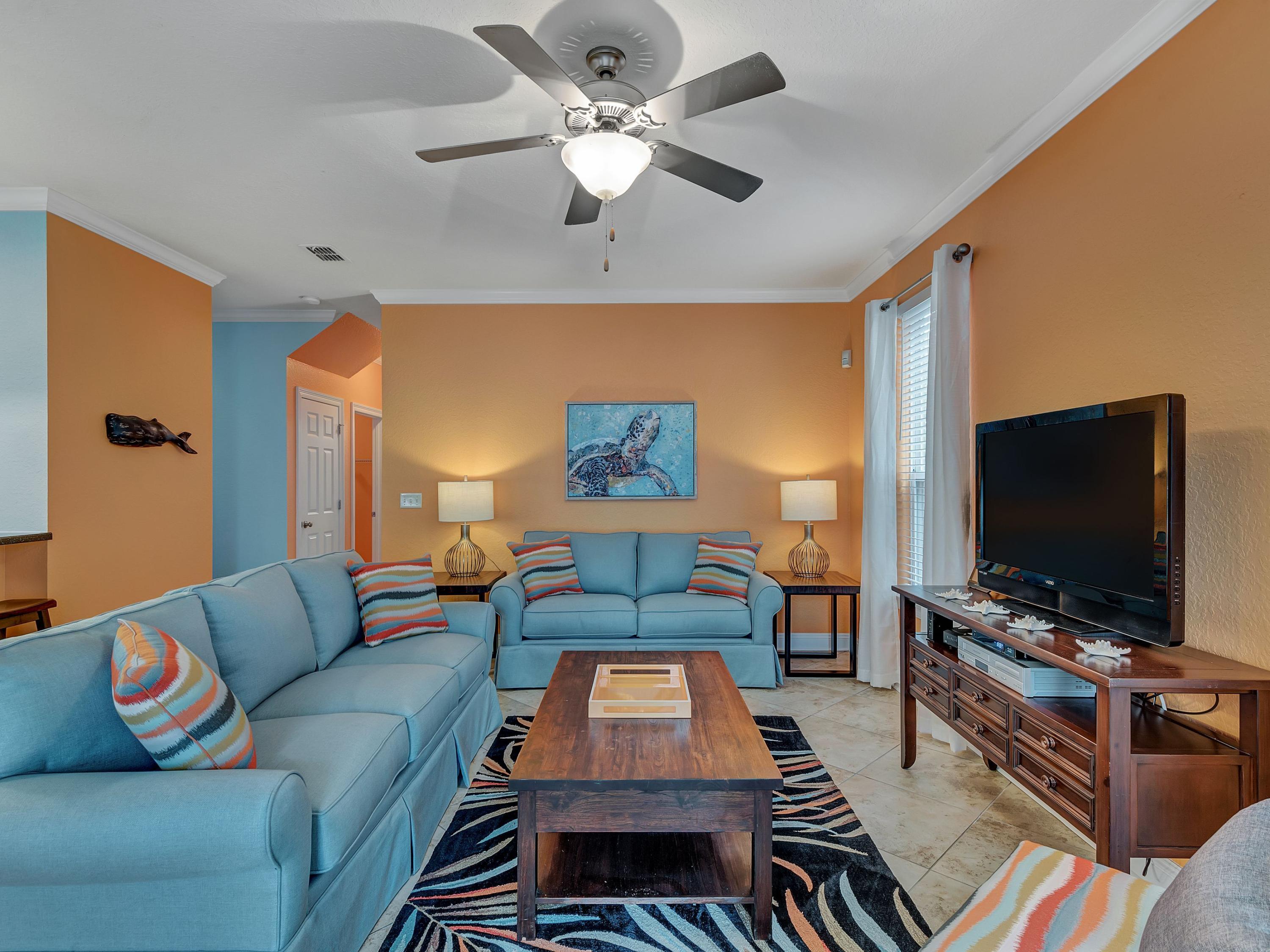 This incredible home located in the Villages of Crystal Beach, one of Destin's premiere locations, is offered fully furnished and rental ready! The first floor features open concept living with ample windows, bathing the living room, kitchen and dining room in natural light. The gourmet kitchen offers a large breakfast bar, spacious countertops and stainless appliances. In addition, you will enjoy the convenience of a full size laundry room and a first-floor bedroom. The second floor offers an oversized master suite with balcony and ensuite bathroom featuring dual vanities, soaking tub and a separate shower. Kids will love the adorable bunk room with custom Queen over Queen bunk beds and wall mounted flat screen television. The Villages of Crystal Beach offers resort-style amenities including a lagoon style pool with 30,000 square feet of gorgeous, sparkling clean water, with a walk-in area, three waterfalls, spa, and lavish landscaping. You'll also find a Tiki Bar to enhance the resort-style atmosphere. When you're ready to feel the sand between your toes, walk the short 4 blocks to the beach, or hop on the seasonal trolley.
