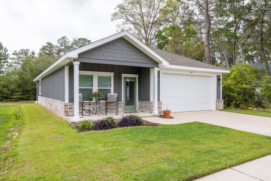 Discover your tranquil retreat nestled along the serene pond in picturesque Freeport! Just a quick 30-minute drive away lies the pristine, sugar-white sands of 30A. Step into luxury with this custom-built home, crafted in 2020 boasting a multitude of premium upgrades. As you enter, be greeted by the inviting front porch, setting the tone for the elegance within. Inside, an airy open floor plan awaits, offering 3 bedrooms and 2 bathrooms, along with a secluded office space complete with barn door. Indulge in the master suite's lavish amenities, including an expansive walk-in closet with built-in drawers, tray ceilings, quartz countertops, and a luxurious double-head walk-in shower. The chef-inspired kitchen is adorned with stainless steel appliances