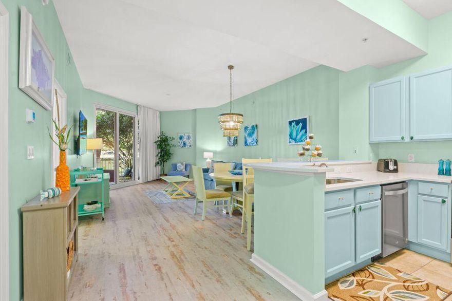 Newly renovated with proven rental income of just over $42,000+! Unit is being sold fully furnished - turn-key ready! This extremely desirable first floor unit has easy access to everything the resort has to offer. The Palms of Destin is one of Destin's premier resort properties offering a spectacular 11,000 SF lagoon pool with a waterfall and spa, children's pool, playground and splash pool, lighted tennis and basketball courts, fitness center, seasonal shuttle service to the beach, on site restaurant/bar/coffee shop, and parking garage. The association fees includes all utilities including electricity, water, cable, internet, and trash. This condo has new flooring, new paint, new stainless-steel appliances, new quartz countertops, new kitchen and new bathroom fixtures, and new bunk beds. AC unit was replaced in 2019. Master bedroom with King bed *Master bath with tub/shower *Second bedroom with full size bunk beds *Second bathroom with walk in shower *Spacious living/dining area *Fully furnished *Queen Sleeper Sofa with gel mattress *Two TV's *Breakfast Bar *Fully equipped Kitchen *Patio *Kaba
electronic door lock *Wifi *Washer/Dryer *Sleeps Six