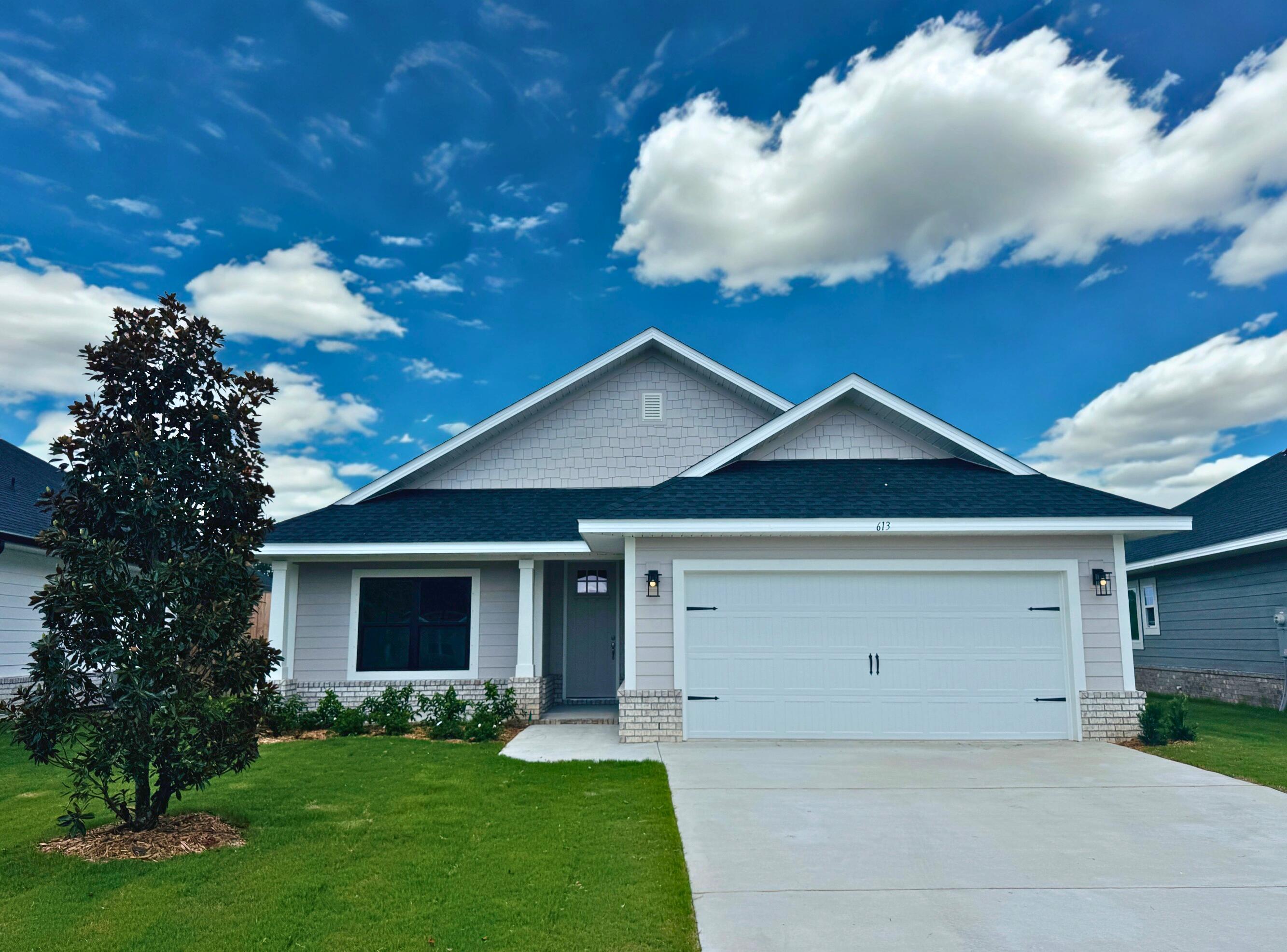 Seller pays the bulk of the closing costs with preferred lender. In addition 4.99% fixed rate financing is available for FHA/VA, plus $10K- flex $ For options.Popular Craftsman 3BR/2BA home with Hardiboard siding and brick skirt. Spacious Primary Suite ( 14x22) 9' ceiling throughout, 8' front door, quartz countertops in kitchen & Baths-, durable Coretec Pro Plus LVP flooring throughout. Tray ceiling in Primary Suite and a large walk in closet, separate garden tub and shower. Generous covered patio. Fully sodded yard, sprinkler system, well + pump. Garage opener, soft close cabinets and drawers in kitchen & baths. Community Pool being built by Developer.