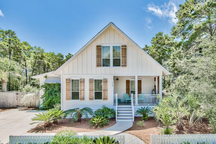 This South of 30A location reveals the perfect beach cottage hideaway, loaded with charm & comfort; moments from the Gulfview Heights Beach Access & Florida's pristine Gulf of Mexico. With open living, 5 bedrooms & an over-sized bunk-room hallway, 178 Buddy St. flows from kitchen to sunroom, out to beautiful pool-side paradise, meticulously landscaped. The large pool comes heated with comfortable lounging areas, outdoor shower & storage shed. Sheltered by privacy on a peaceful dead-end street, this cottage offers one of the best locations for quietude, low roadside traffic & proximity to the Gulf. Interior boasts abundance of shiplap-style finishes, bright white walls & rough-hewn white-washed pine floors across the first level. Don't miss this charming & chic amenity-rich Florida retreat.